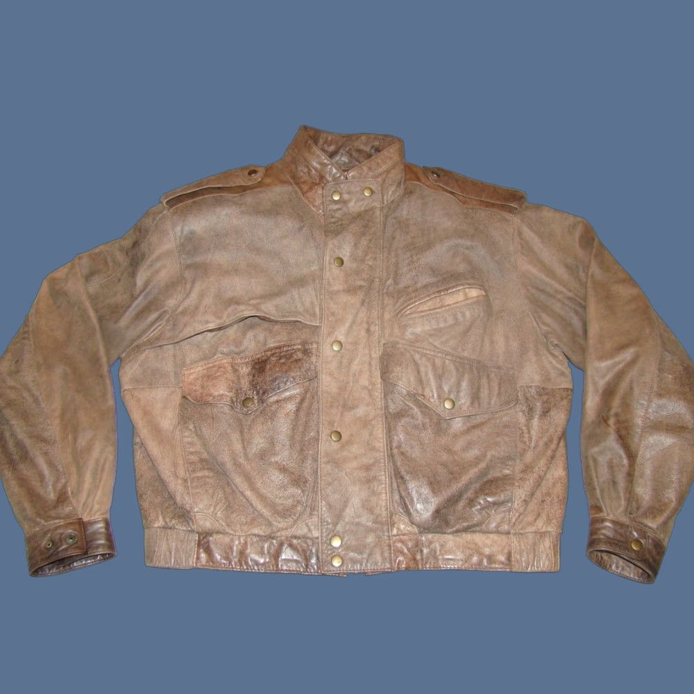 Vintage VINTAGE Adventure Bound Mens L Leather Bomber Jacket Short Brown Zip Snap Liner Removable Lining Epaulets Adjustable Cuffs 25" Armpit 22.5" Casual Size US L / EU 52-54 / 3 - 1 Thumbnail