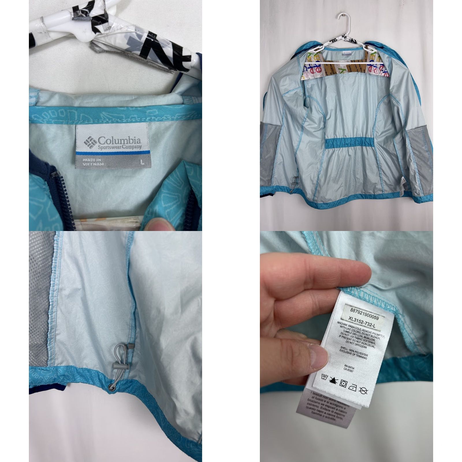Altea Columbia Windbreaker Jacket Womens L Teal Hooded Lightweight Softshell Zip Front Cinched Waist Size L / US 10 / IT 46 - 8 Thumbnail