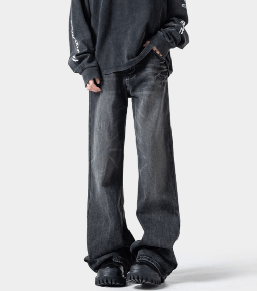 Japanese Brand × Jean Washed men's distressed wide-leg lightning pattern jeans Size US 32 / EU 48 - 1 Thumbnail