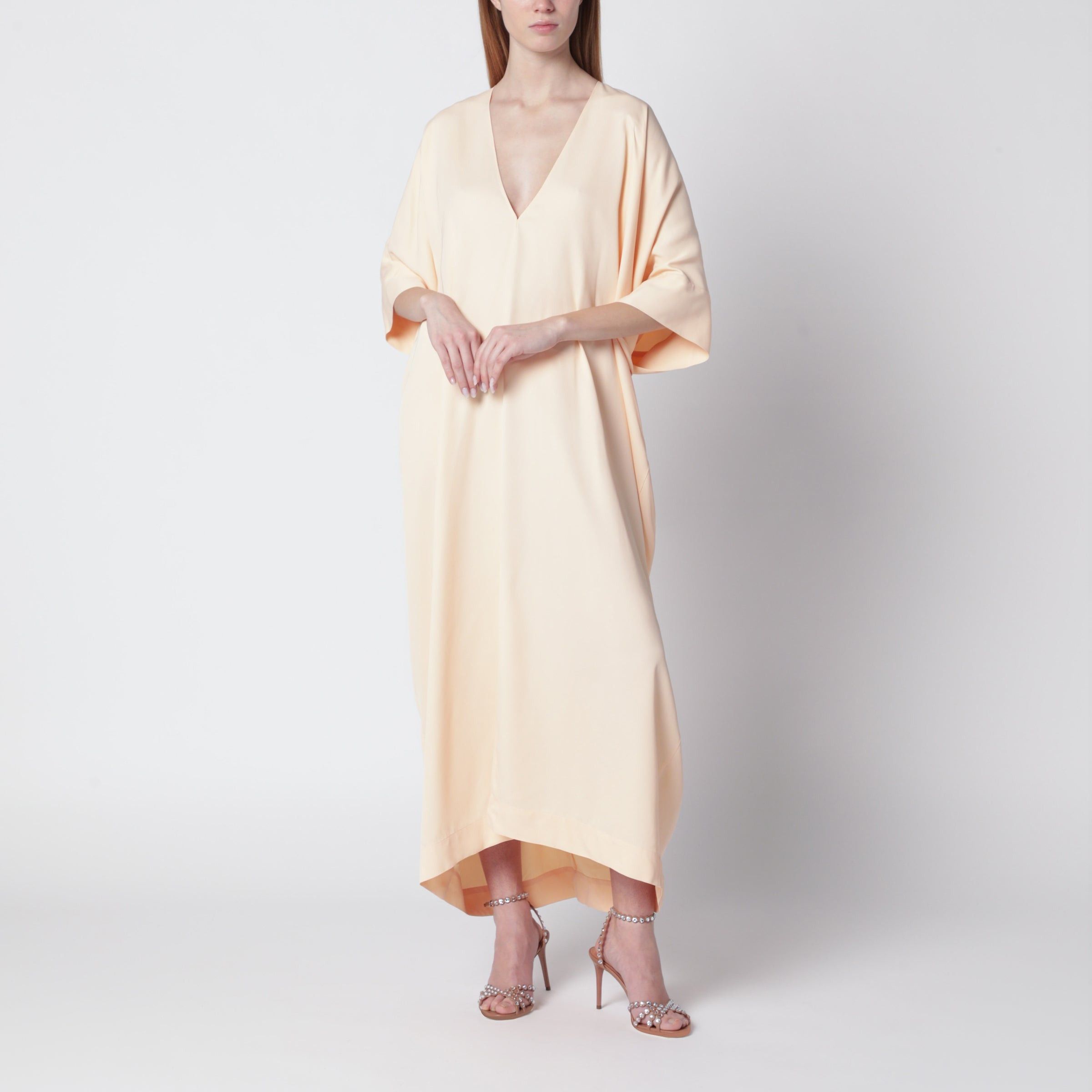 Alberta Ferretti Alberta Ferretti Long Pink Caftan Dress With V-Neck Size ONE SIZE - 1 Thumbnail