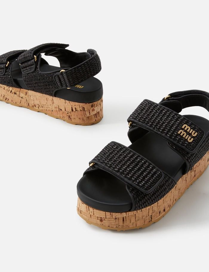 Miu Miu Miu Miu Raffia-effect woven fabric wedge sandals Size US 7 / IT 37 - 2 Thumbnail