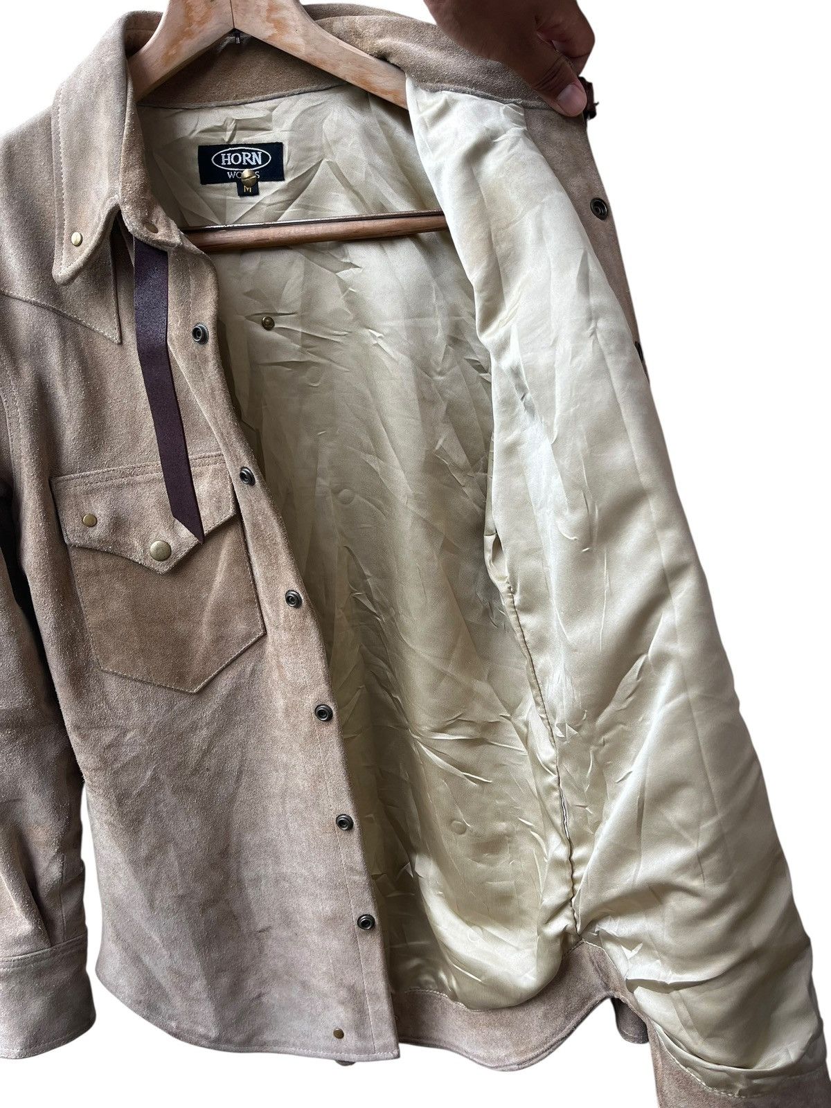 Genuine Leather Light brown suede Horn works leather shirt Size US M / EU 48-50 / 2 - 16 Thumbnail