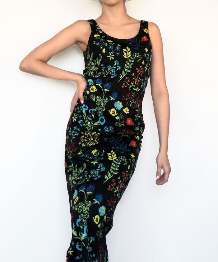 Versace Jeans Couture VERSACE Dress Floral Flower Print Black Vintage Dresses Size M / US 6-8 / IT 42-44 - 2 Thumbnail