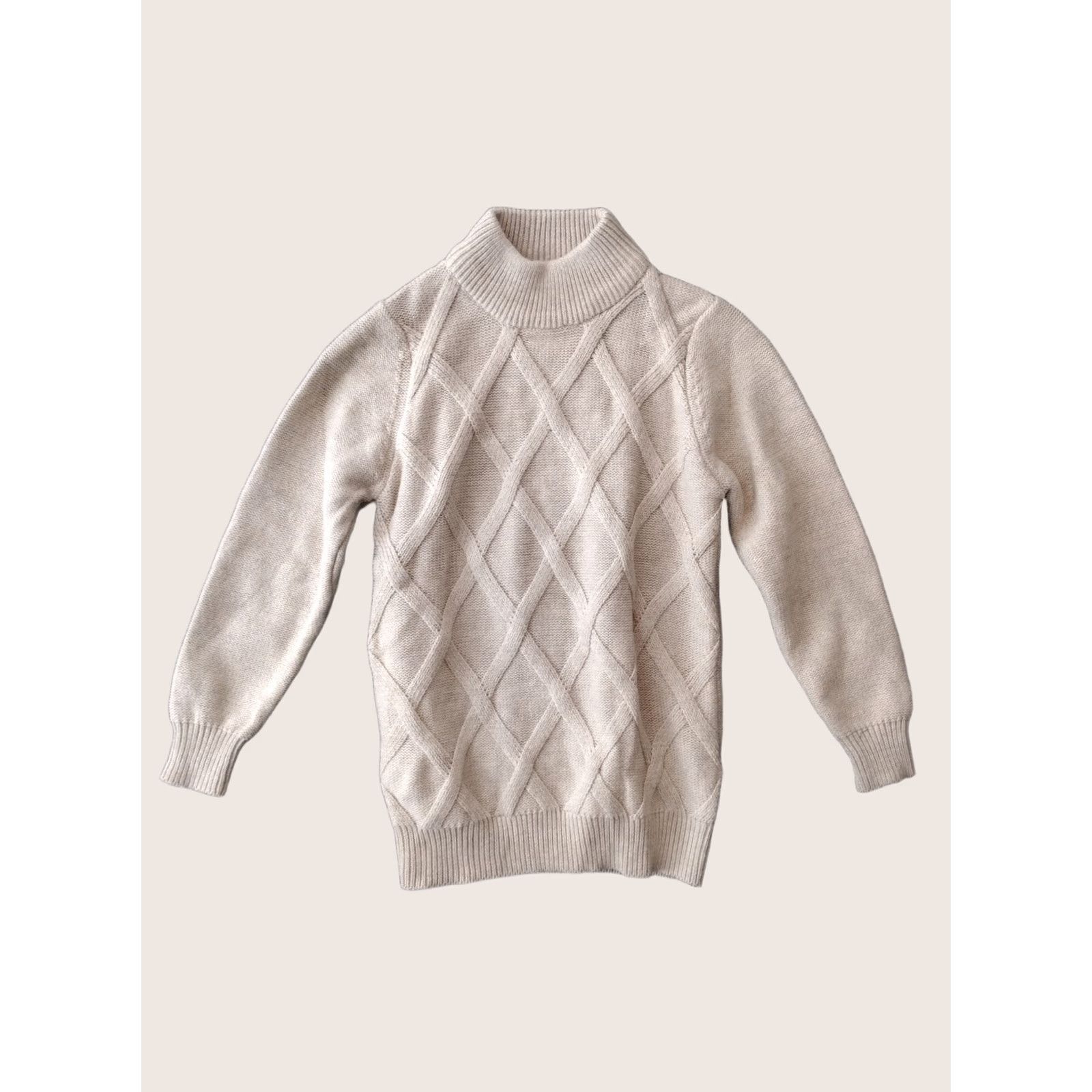 Vintage Nube Beige Knit Patterned Turtleneck Sweater S/M Wool Womens Knit Pattern Pullover Beige Open-Knit Fall Winter Vintage: No Size S / US 4 / IT 40 - 1 Thumbnail
