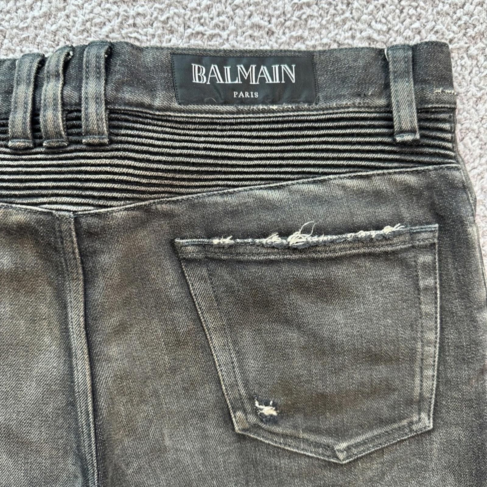 Balmain BALMAIN Paris Men's Black Moto Jeans Distressed Slim 33 Size US 33 - 6 Thumbnail