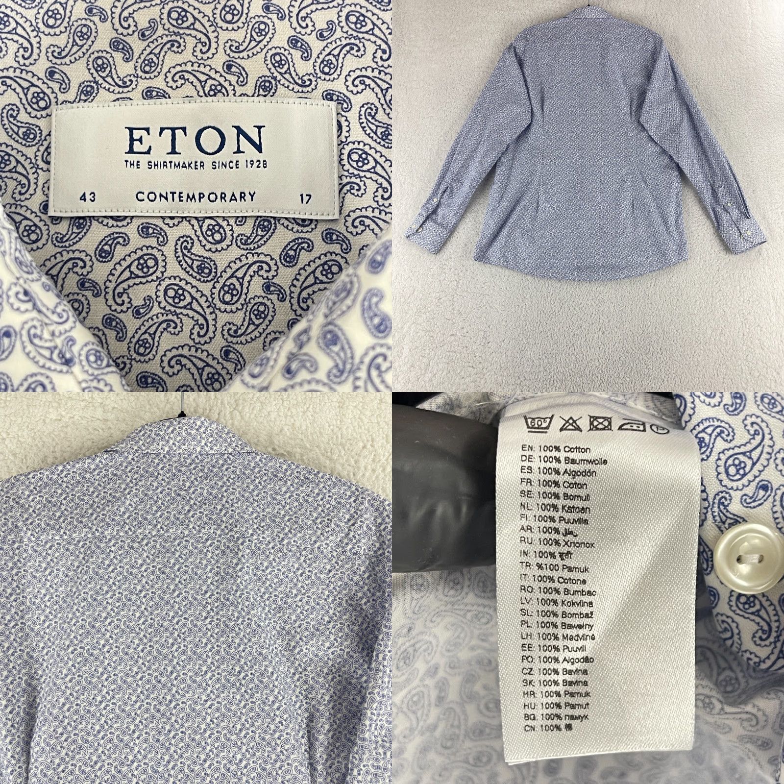 Eton Eton Blue Paisley Print Button-Up Shirt Mens Long Sleeve Contemporary XL Size US XL / EU 56 / 4 - 8 Thumbnail