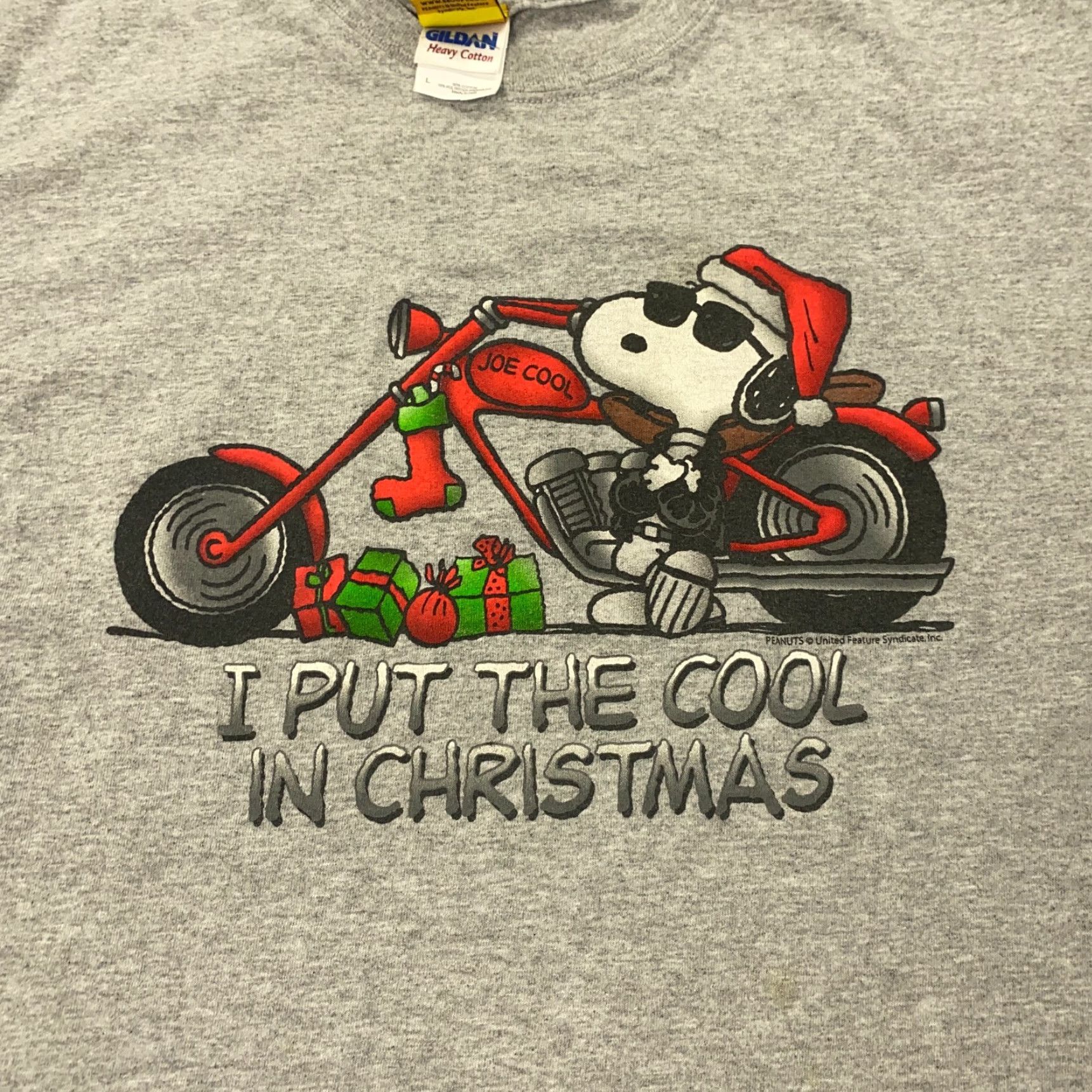 Peanuts VINTAGE Snoopy Shirt Mens L Gray Christmas Motorcycle Biker Holiday Gift Size US L / EU 52-54 / 3 - 2 Thumbnail