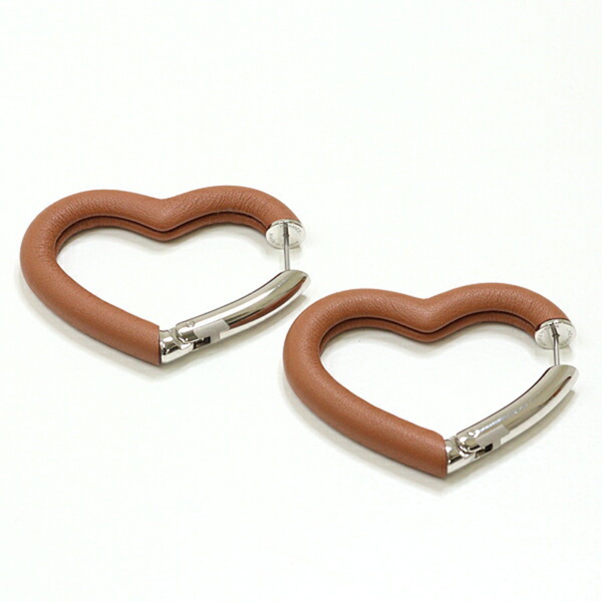 Hermes HERMES Earrings Au Coeur du Faubourg Gold Swift Leather/Palladium Heart H Size ONE SIZE - 1 Thumbnail