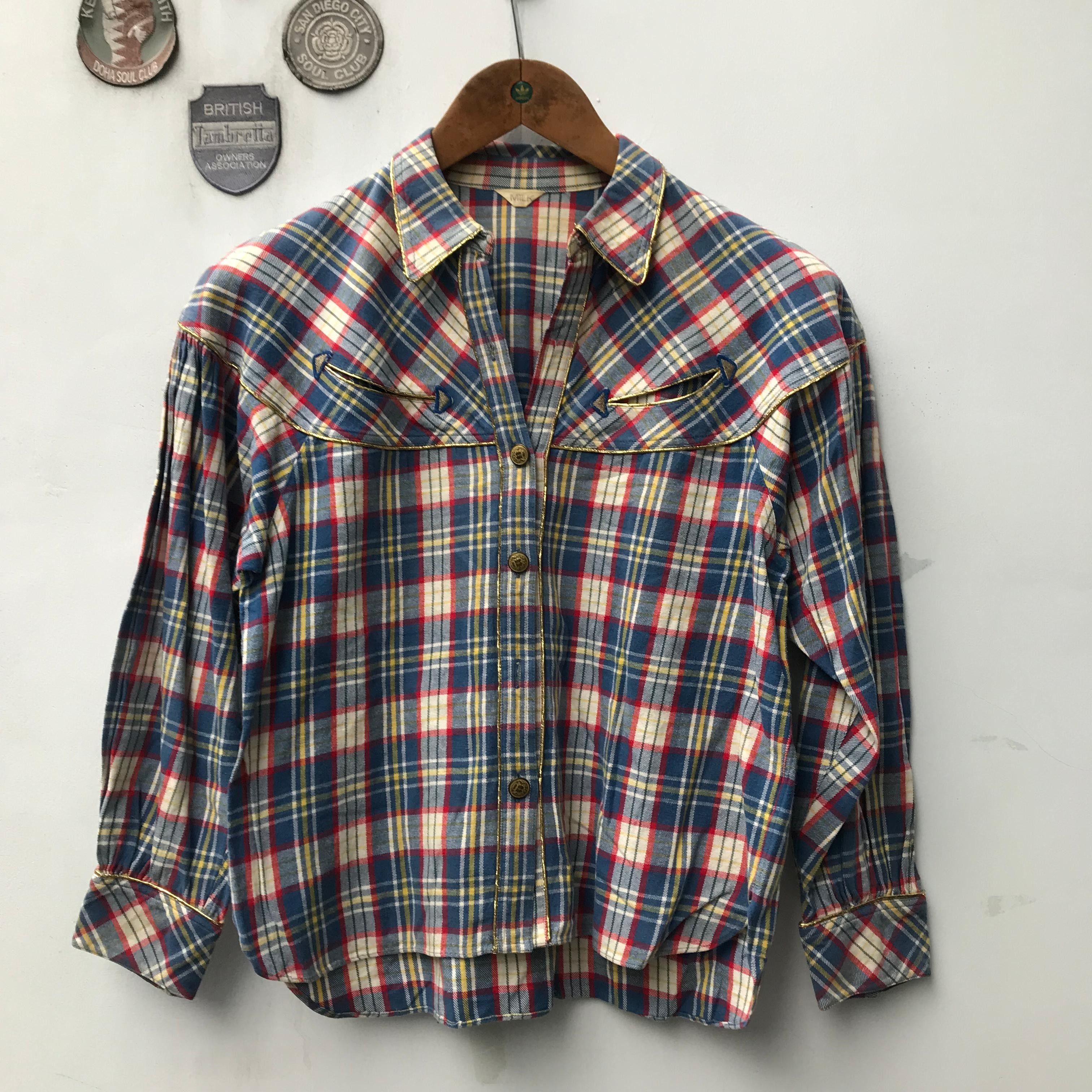 Japanese Brand Vintage 90s MILK BOY Japan Hybrid Flannel Shirt Size US S / EU 44-46 / 1 - 7 Thumbnail