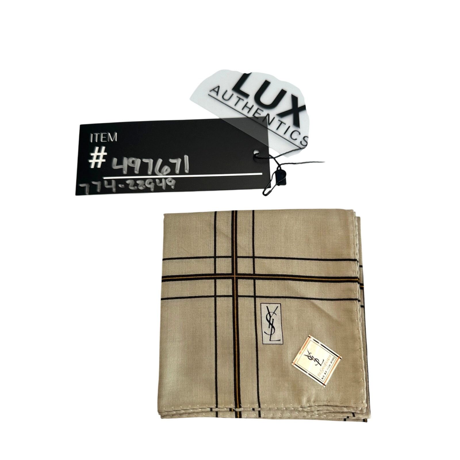 Yves Saint Laurent YSL Yves Saint Laurent Pocket Square Scarf Beige Plaid Size ONE SIZE - 8 Thumbnail