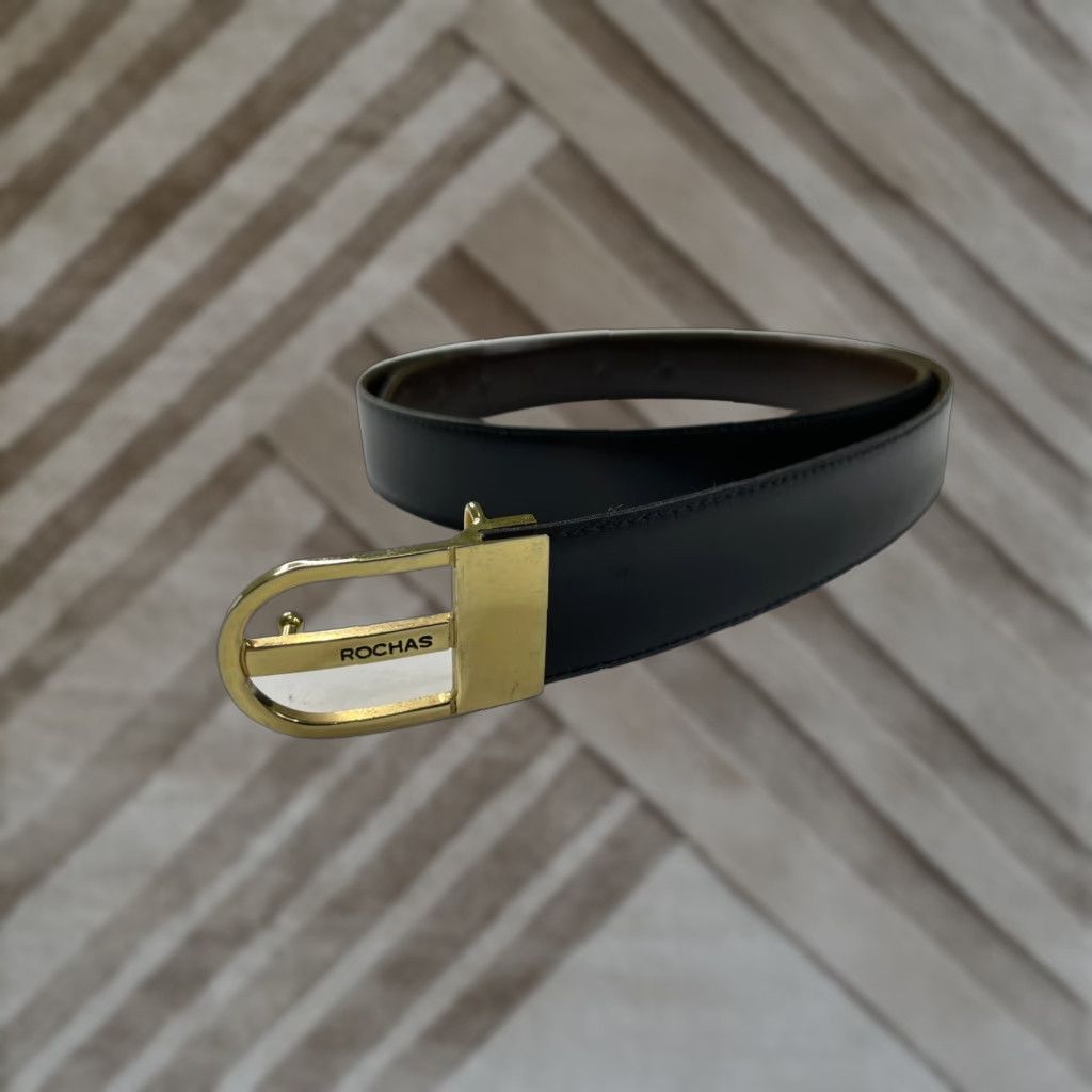 Rochas Rochas Belt Men’s Reversible Black Brown Gold Buckle 44 / 110cm Leather Multicolor, Moderate Wear, No Rips or Stains, Unisex Adults Size 44 - 1 Thumbnail
