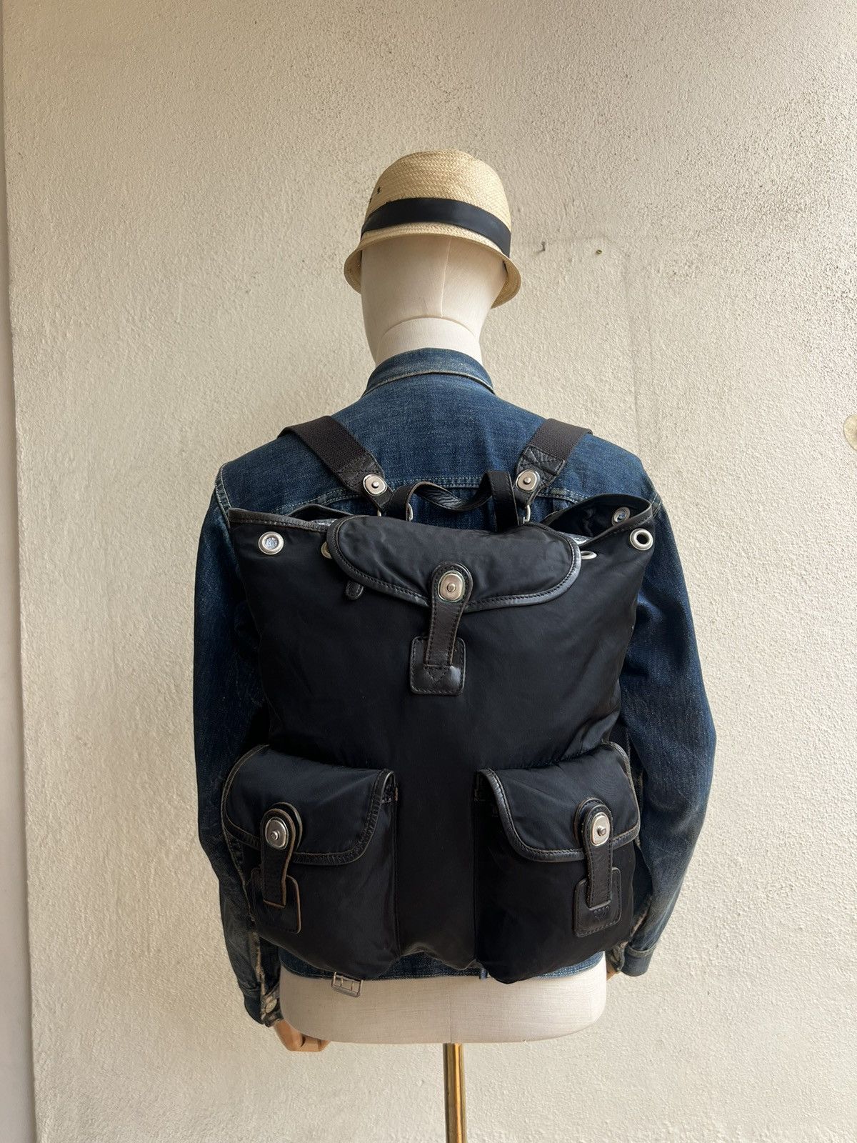 Felisi Vintage Felisi Italy Distress Hybrid Nylon Leather Backpack Size ONE SIZE - 3 Thumbnail