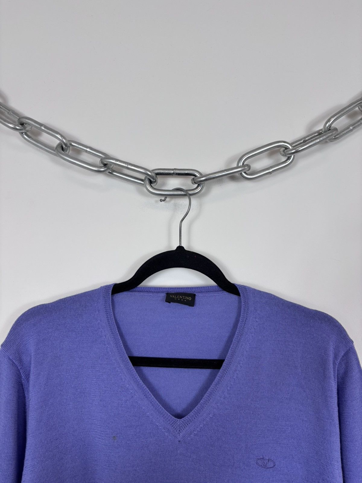 Valentino Valentino Roma Men’s Purple Blue Wool V-Neck Sweater Size US M / EU 48-50 / 2 - 3 Thumbnail