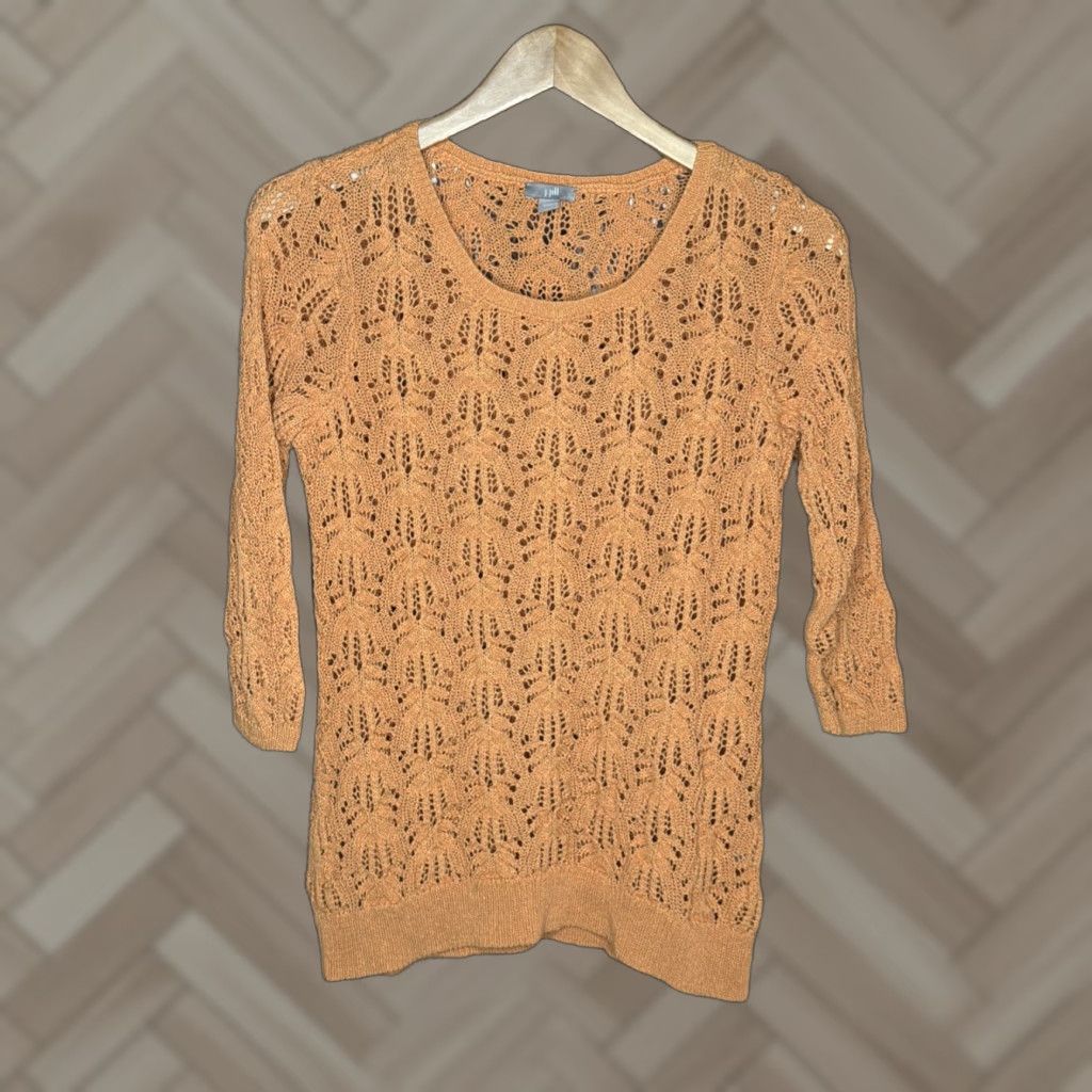 J. Jill J Jill Blouse Short Sleeve Petite Embroidered Button Orange Women's S Geometric Size S / US 4 / IT 40 - 1 Thumbnail