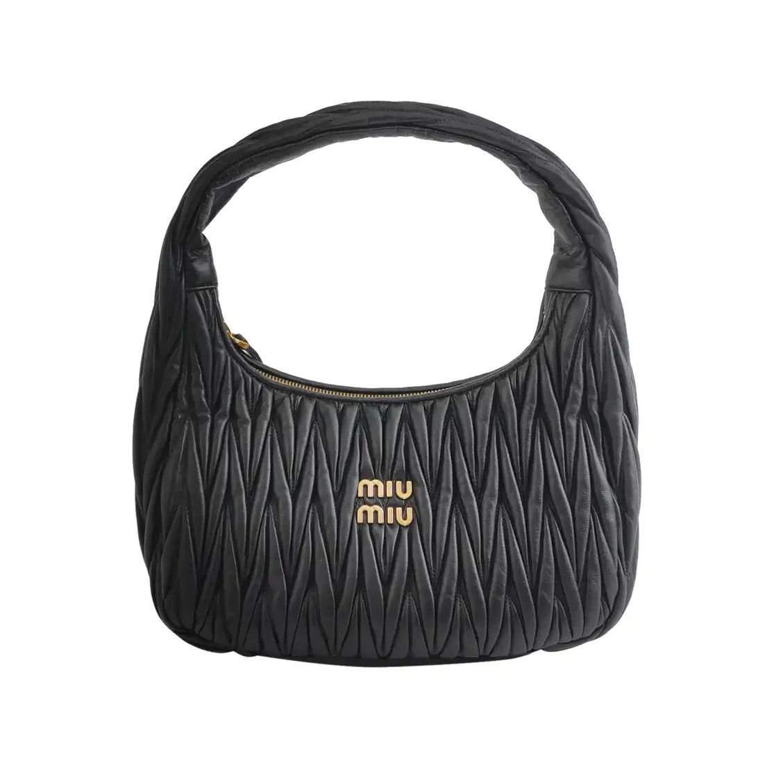 Miu Wander Matelassé Black Sheepskin Shoulder Bag, Women's