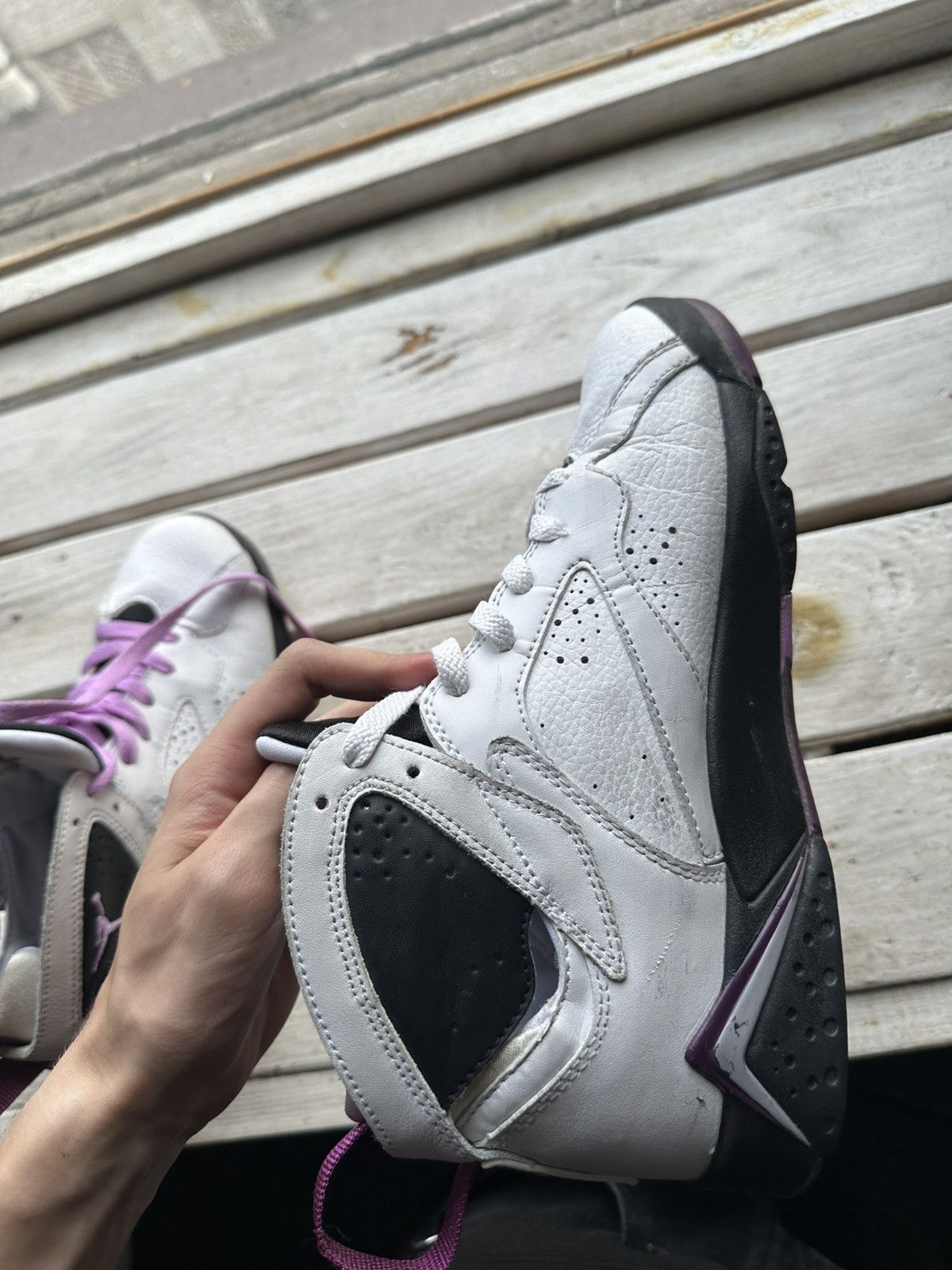 Nike 🚨NIKE AIR JORDAN 7 WHITE PURPLE WITH LOGO SHOES Size US 7 / EU 40 - 14 Thumbnail