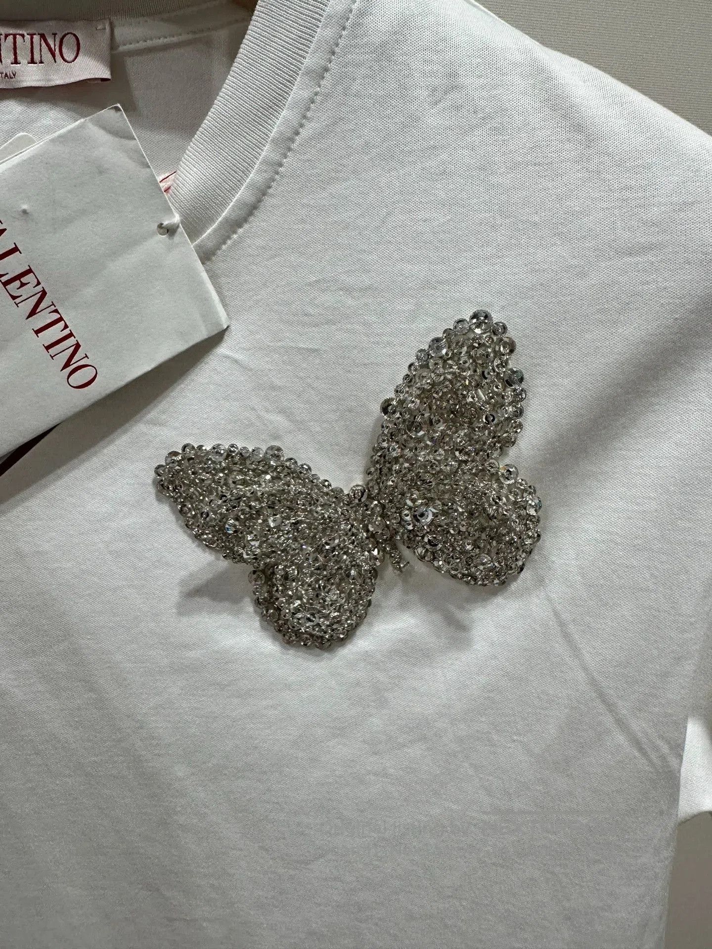 Valentino Valentino Butterfly Beaded White T-shirt S. Size US S / EU 44-46 / 1 - 2 Thumbnail