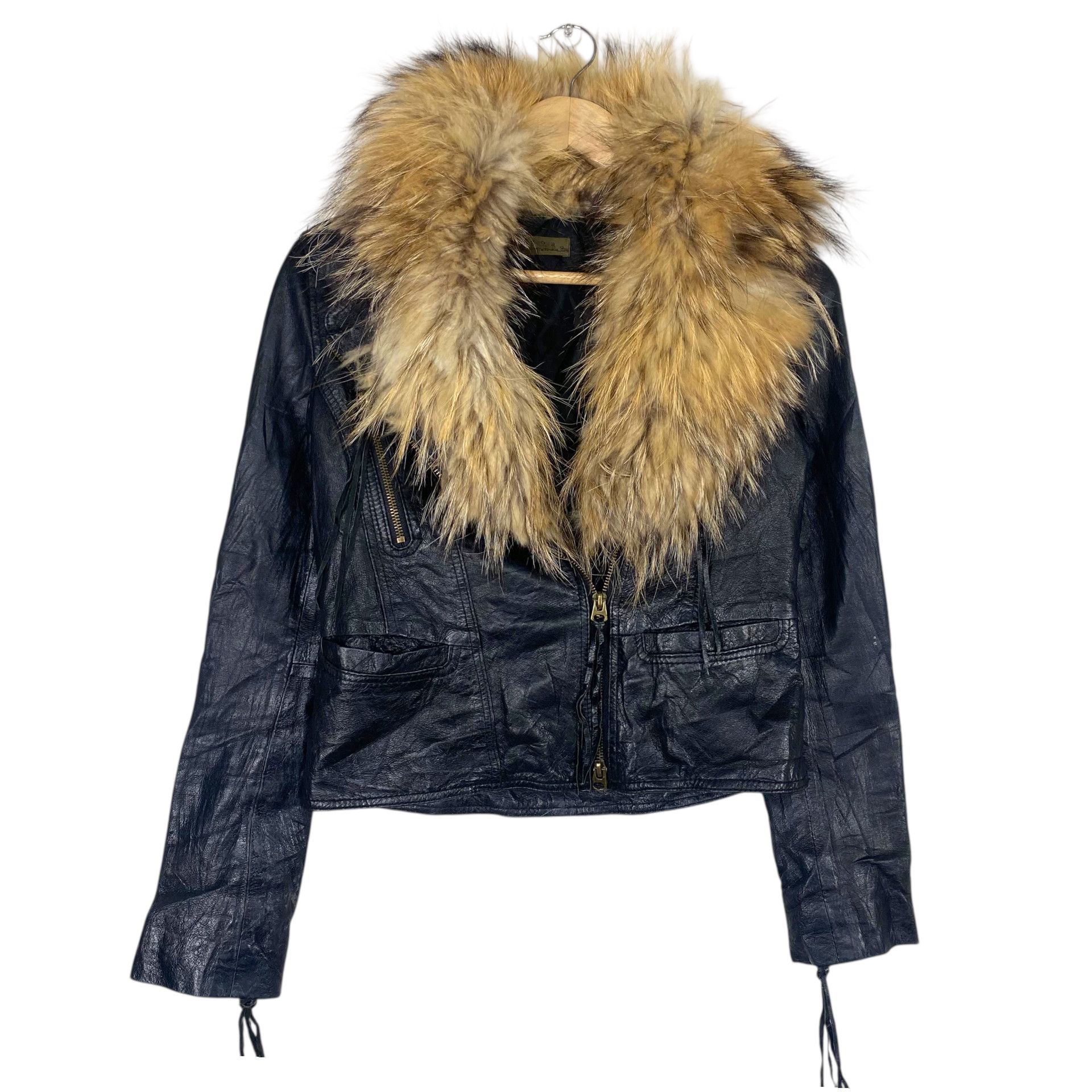 If Six Was Nine 💥 GOA ARCHIVES RACOON FUR LEATHER BIKER JACKET Size XS / US 0-2 / IT 36-38 - 5 Thumbnail