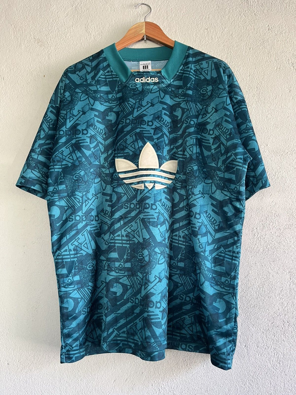 Vintage Rare 🚀 Vintage Adidas Big Logo AOP Jersey Size US L / EU 52-54 / 3 - 1 Thumbnail