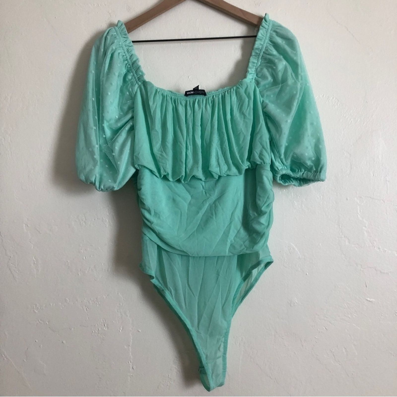Other Fashion Nova Turquoise Ruffle Bodysuit One Piece Top Size XL / US 12-14 / IT 48-50 - 5 Thumbnail