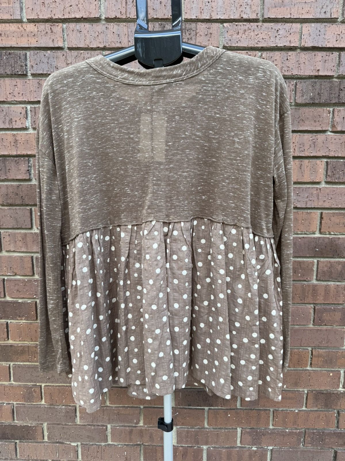 Other Bucket List Babydoll Long Sleeve Top Blouse Brown Polka Dots Size S / US 4 / IT 40 - 4 Thumbnail