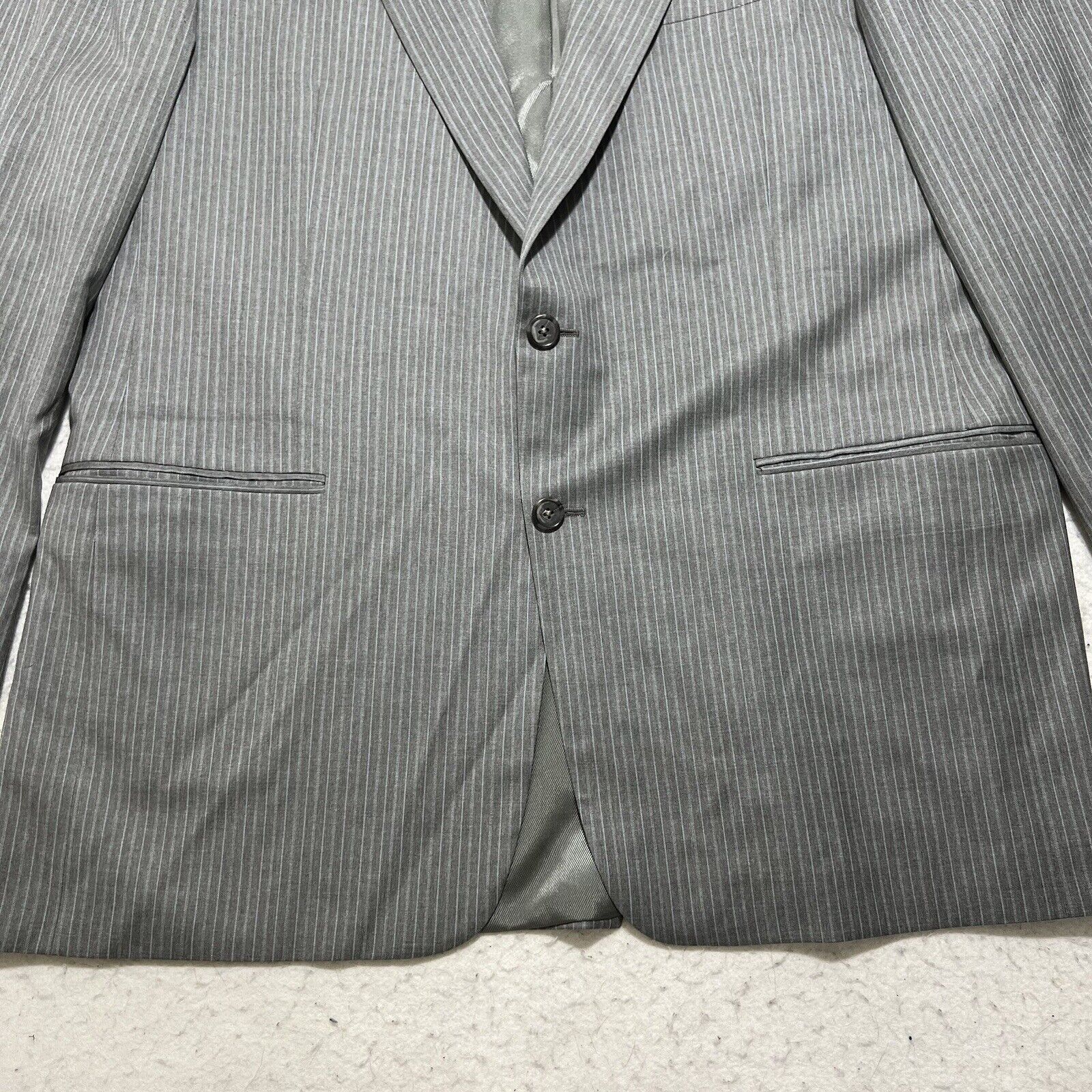 Hickey Freeman Hickey Freeman 44R Worsted Wool Gray Pinstripe Suit Jacket Size 44R - 3 Thumbnail