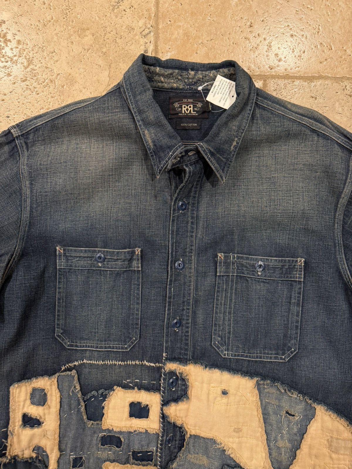 RRL Ralph Lauren RRL Ralph Lauren Limited Edition Boro Patchwork Denim Shirt Size US XL / EU 56 / 4 - 7 Thumbnail