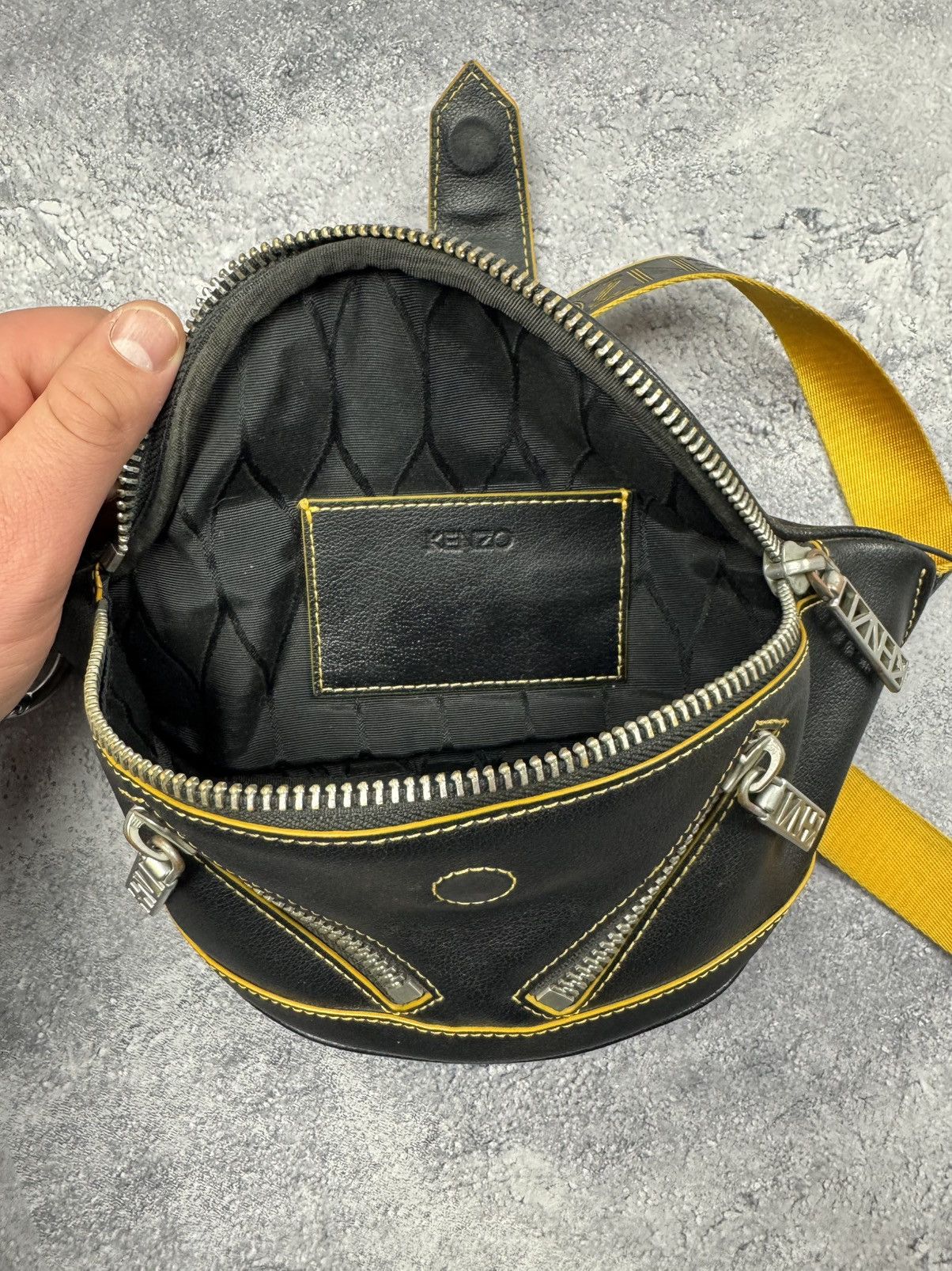 Kenzo Kenzo Leather «Biker» Waist Bag | Yellow Contrast Stitching Size ONE SIZE - 9 Thumbnail
