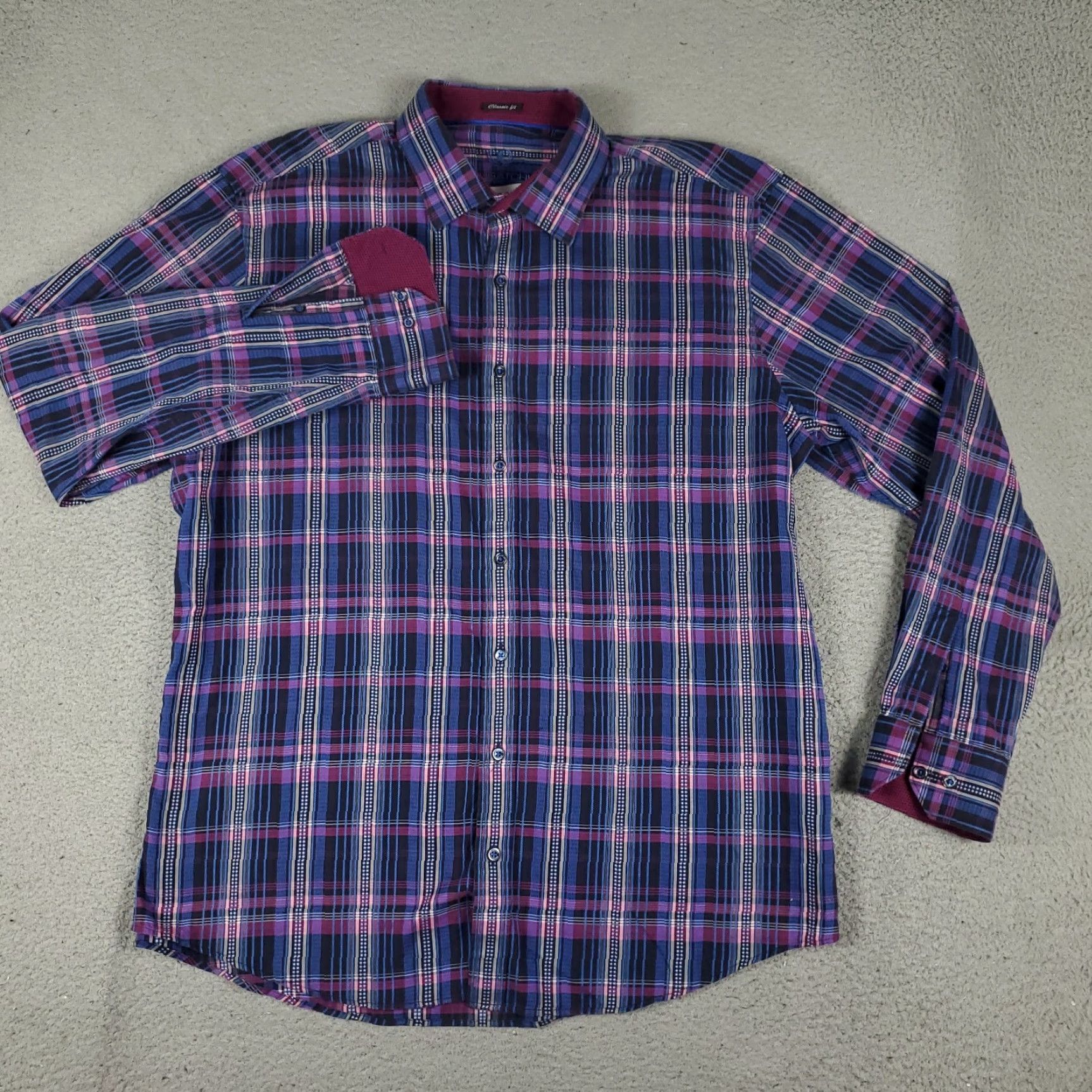 BUGATCHI Bugatchi Uomo Shirt Mens L Purple Plaid Classic Fit Button-Up Long Sleeve Size US L / EU 52-54 / 3 - 2 Thumbnail