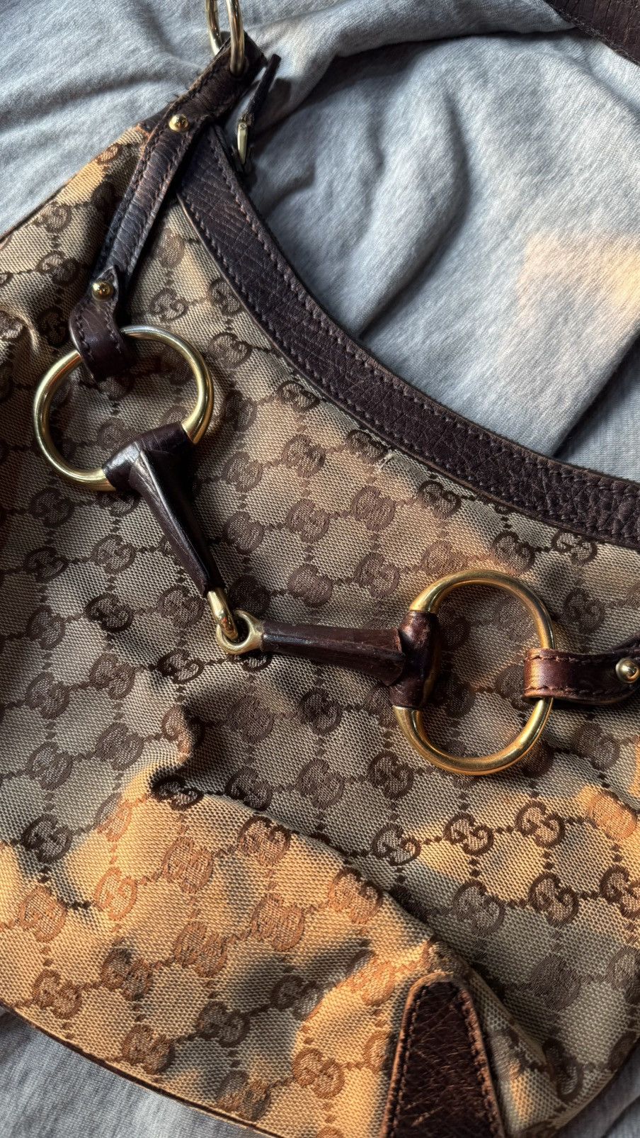 Gucci Gucci 2000s Large Horsebit Shoulder Bag GG Monogram Canvas Size ONE SIZE - 6 Thumbnail