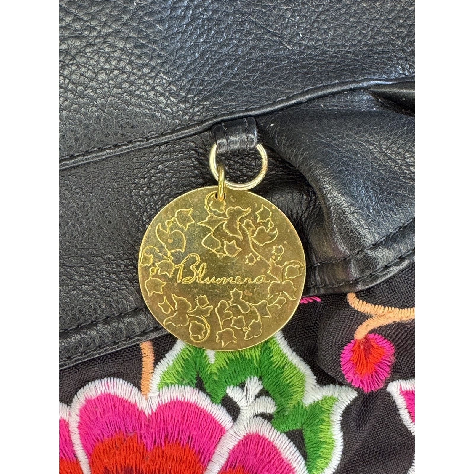 Furla × Tory Burch Blumera Embroidered Purse Womens Large Black Pink Floral Size ONE SIZE - 4 Thumbnail