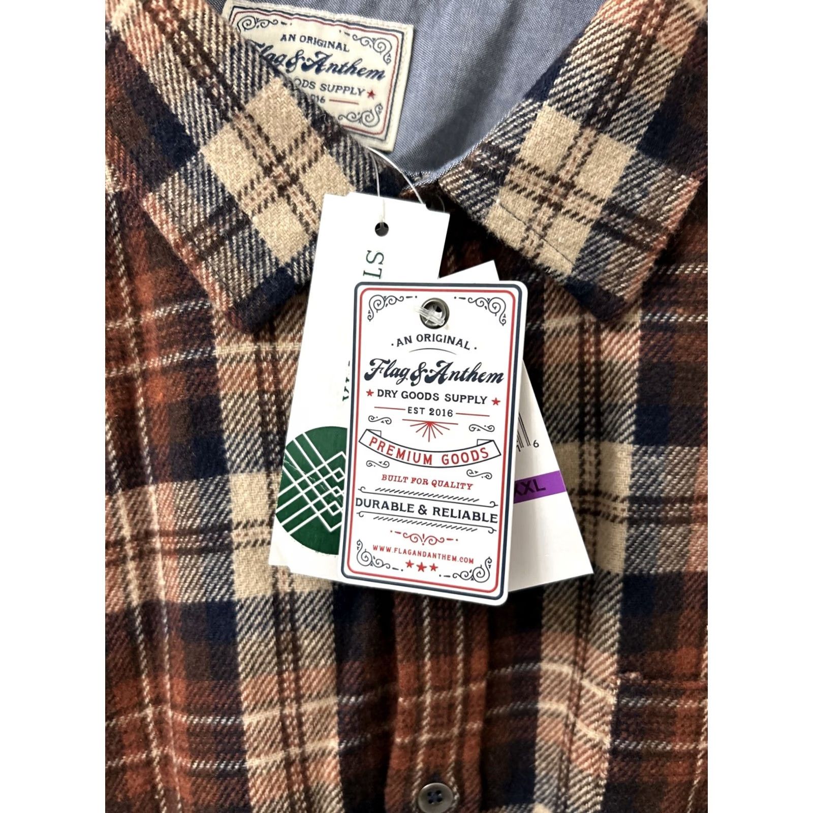 Flag & Anthem Flag & Anthem Flannel Shirt Mens 2XL Burgundy Plaid Button-Down L/S Mulitcolor Casual Workwear Rugged Flag Theme Size US XXL / EU 58 / 5 - 4 Thumbnail