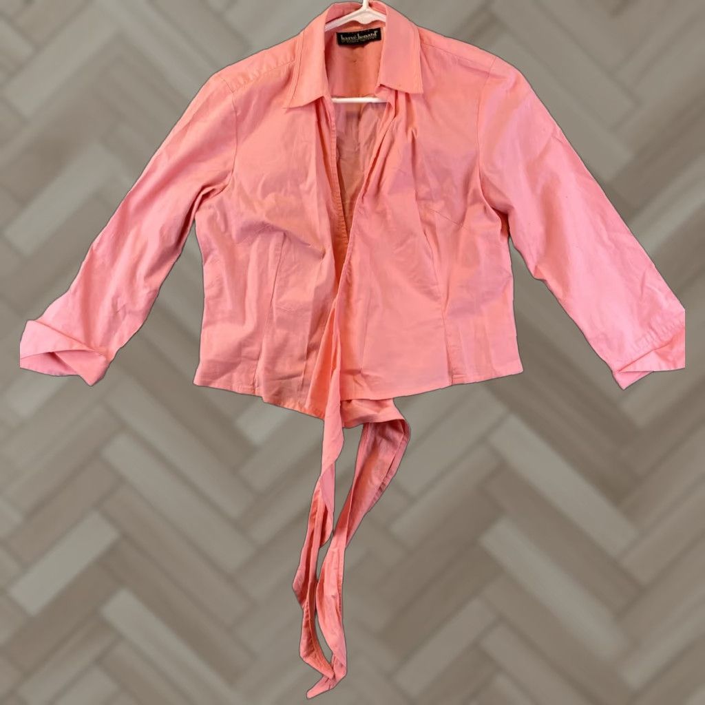 Vintage Harve Benard Shirt Women PM Orange 3/4 Sleeve Button-Up Collared Cotton Work Casual /88-11 Size M / US 6-8 / IT 42-44 - 1 Thumbnail