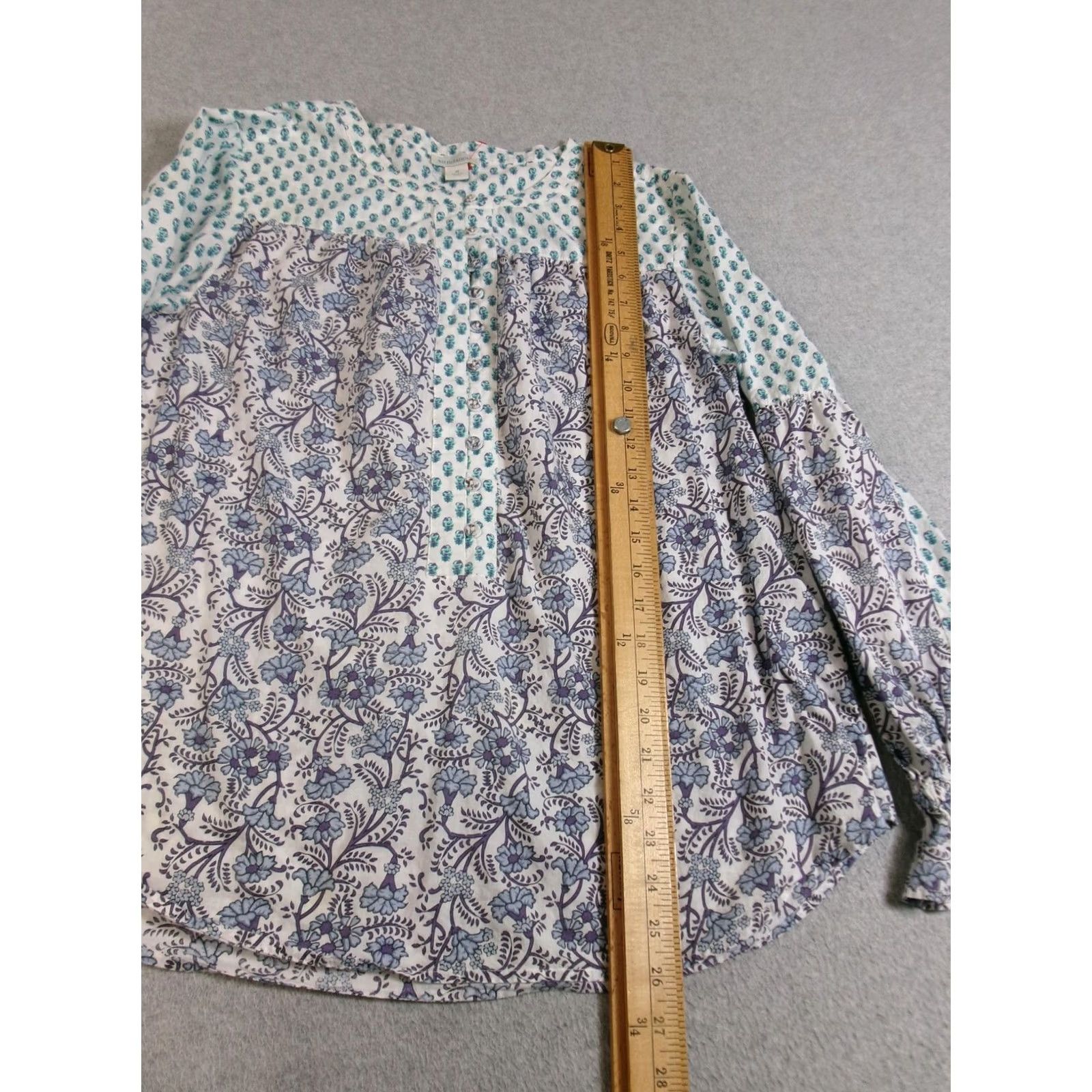 Vintage Sundance Shirt Women M Blue Floral Button Ruffle Tunic Boho Patchwork Coast Relaxed Cotton Blouse Long Sleeve Casual Womens Size M / US 6-8 / IT 42-44 - 5 Thumbnail