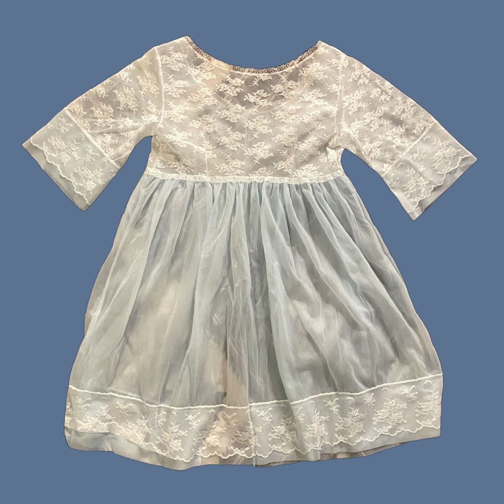 Henson VINTAGE 60’s Henson Kickernick Nylon Lace Sheer Nightie Bed Jacket Blue Sz 34 | 1960s Victorian Nylon Nightwear Mainsale Keywords Size XXS / US 00 / IT 34 - 1 Thumbnail