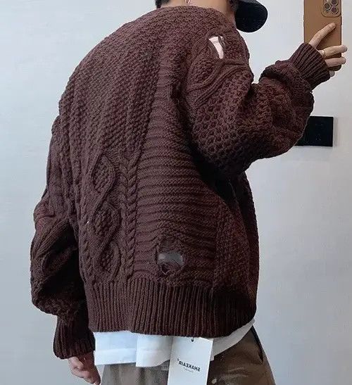 Japanese Brand Retro distressed damage cable knit grunge sweater knitwear Size US XL / EU 56 / 4 - 5 Thumbnail