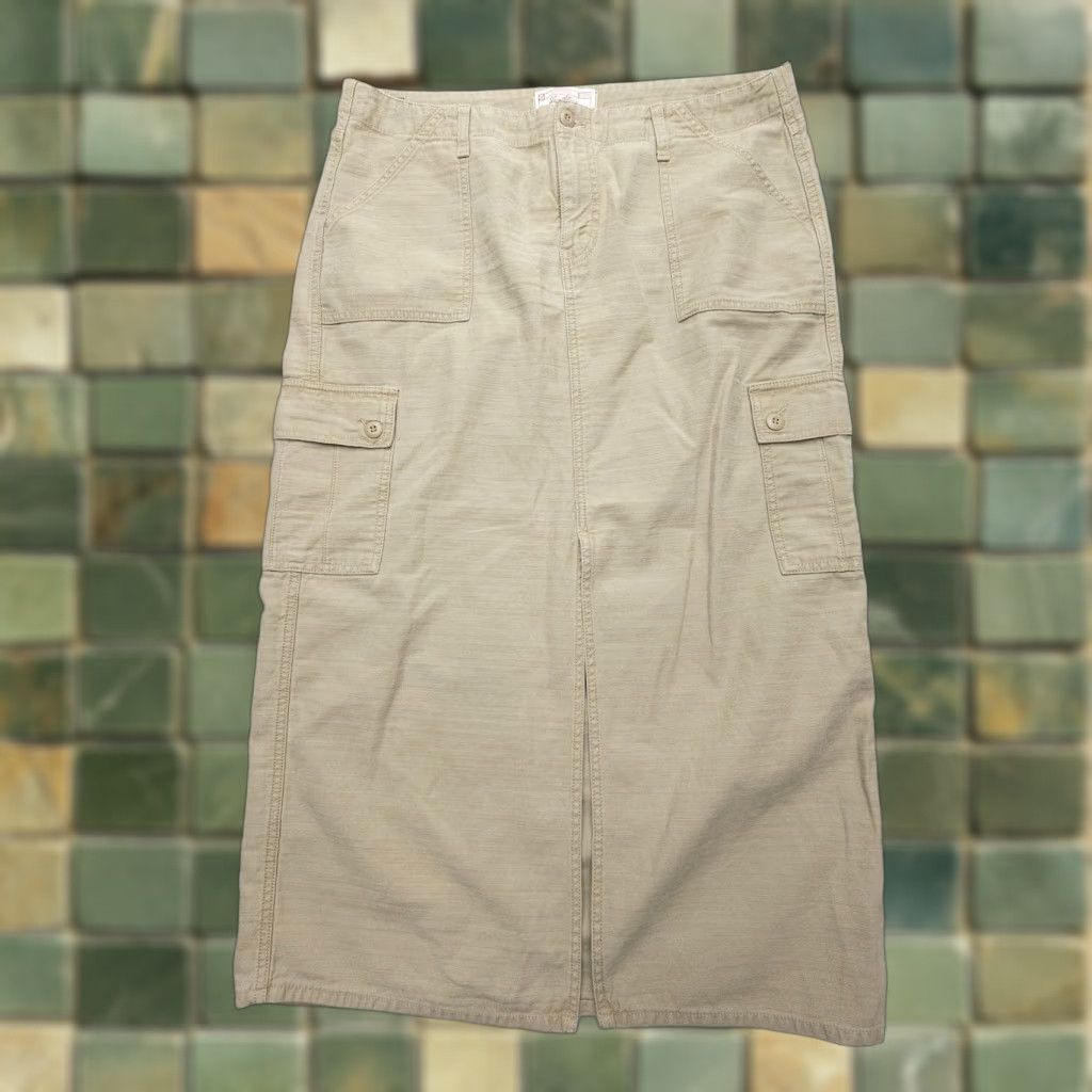 Levi's VINTAGE Levi's Levi's Strauss Maxi Cargo Skirt Womens 16 Tan Front Slit Long Y2K 2000's Size 38" / US 16 / IT 52 - 1 Thumbnail