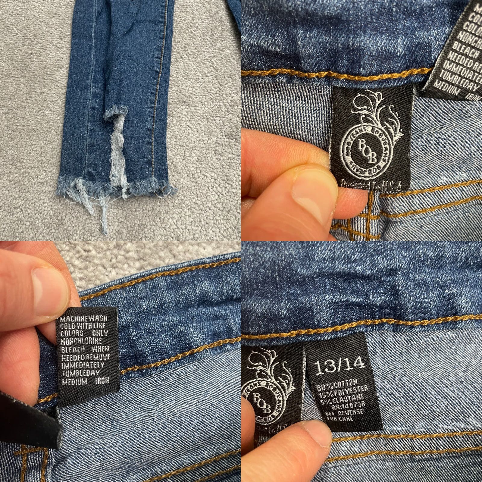 Vintage B.O.B Jeans Distressed Skinny Denim 28x26 Juniors 13/14 Blue Dark Wash High Rise Women Womens Jeans Size 34" / US 12 / IT 48 - 8 Thumbnail