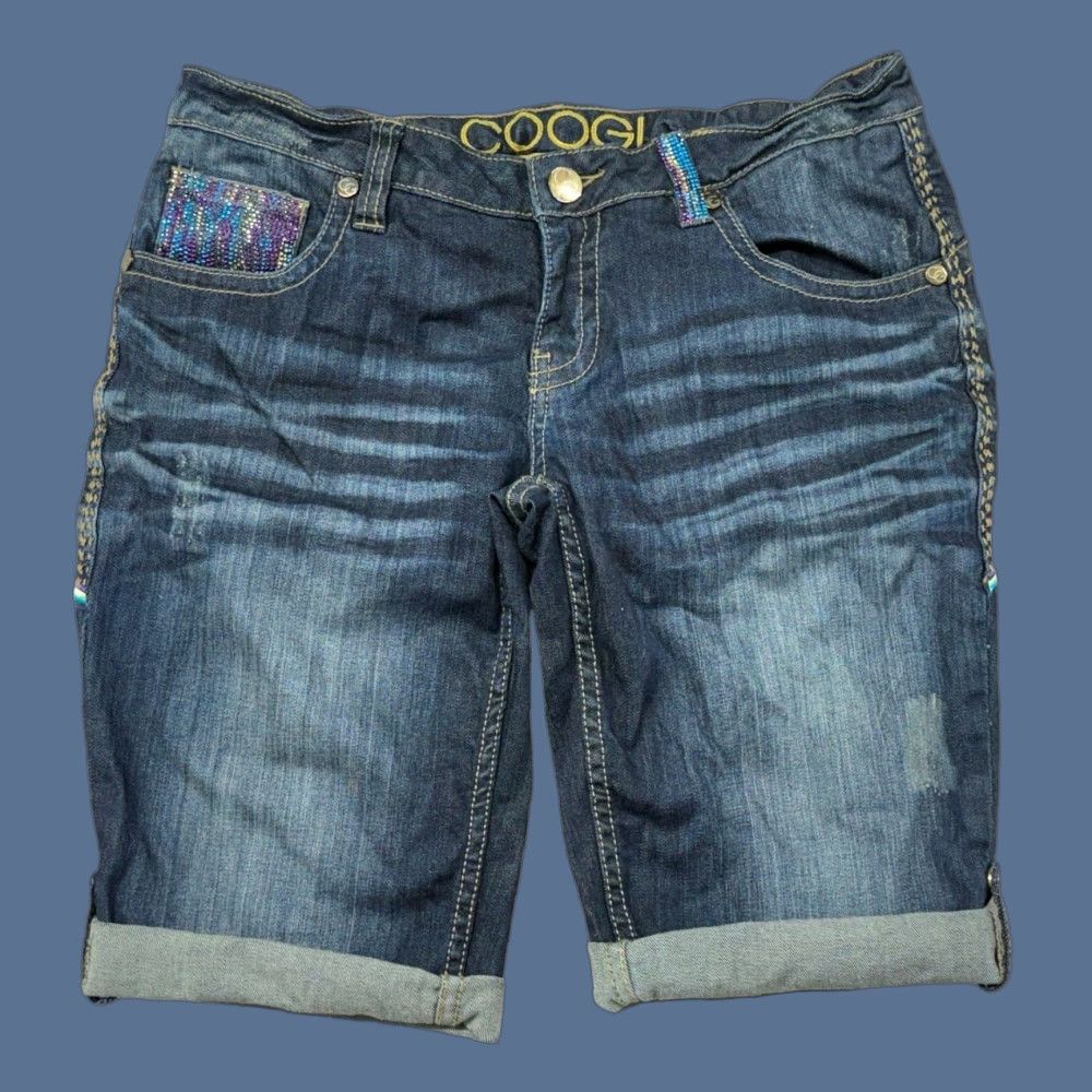 Coogi VINTAGE COOGI Embellished Bling Rhinestone Cuff Denim Shorts Women’s Size 11/12 Size 34" / US 12 / IT 48 - 1 Thumbnail
