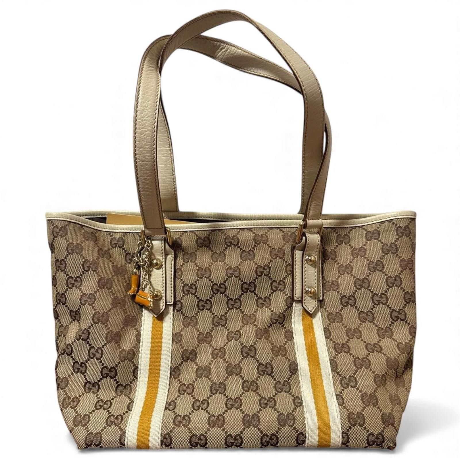 Gucci Gucci - Canvas Tote Bag Yellow White Stripes Size ONE SIZE - 2 Thumbnail