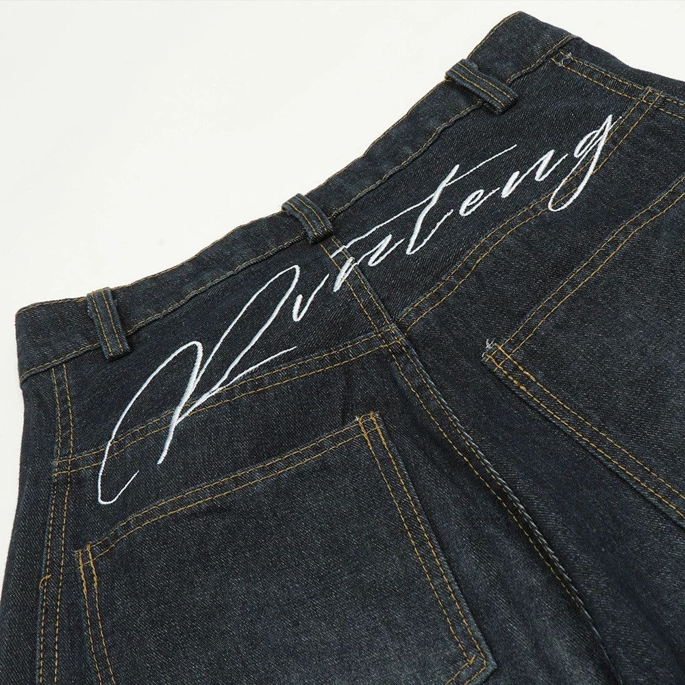 Vintage Men's street loose letter embroidered washed scimitar jeans Size US 32 / EU 48 - 5 Thumbnail