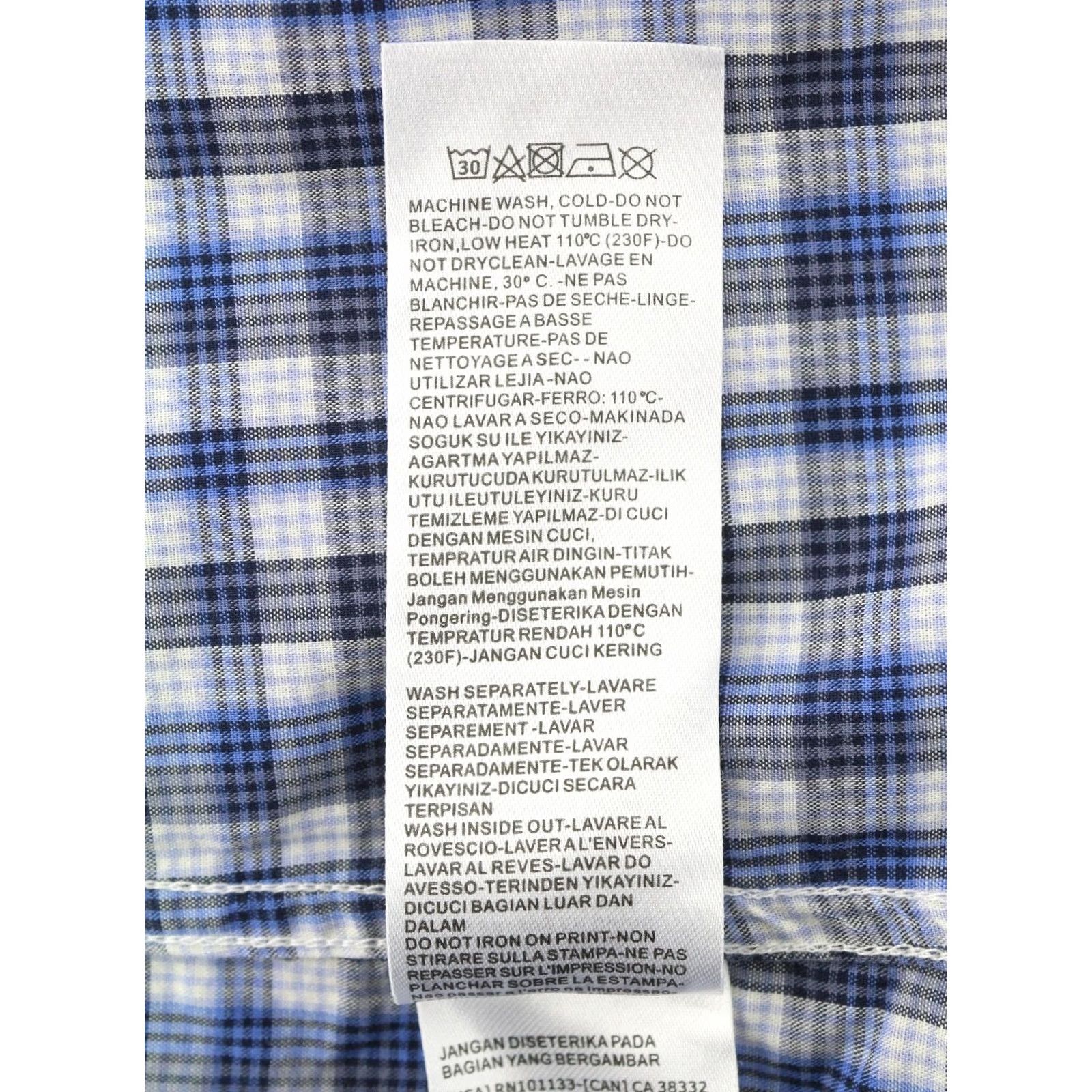 Z Zegna Z ZEGNA Shirt M Blue Plaid Button Front Spread Short Sleeve Men's Size US M / EU 48-50 / 2 - 8 Thumbnail