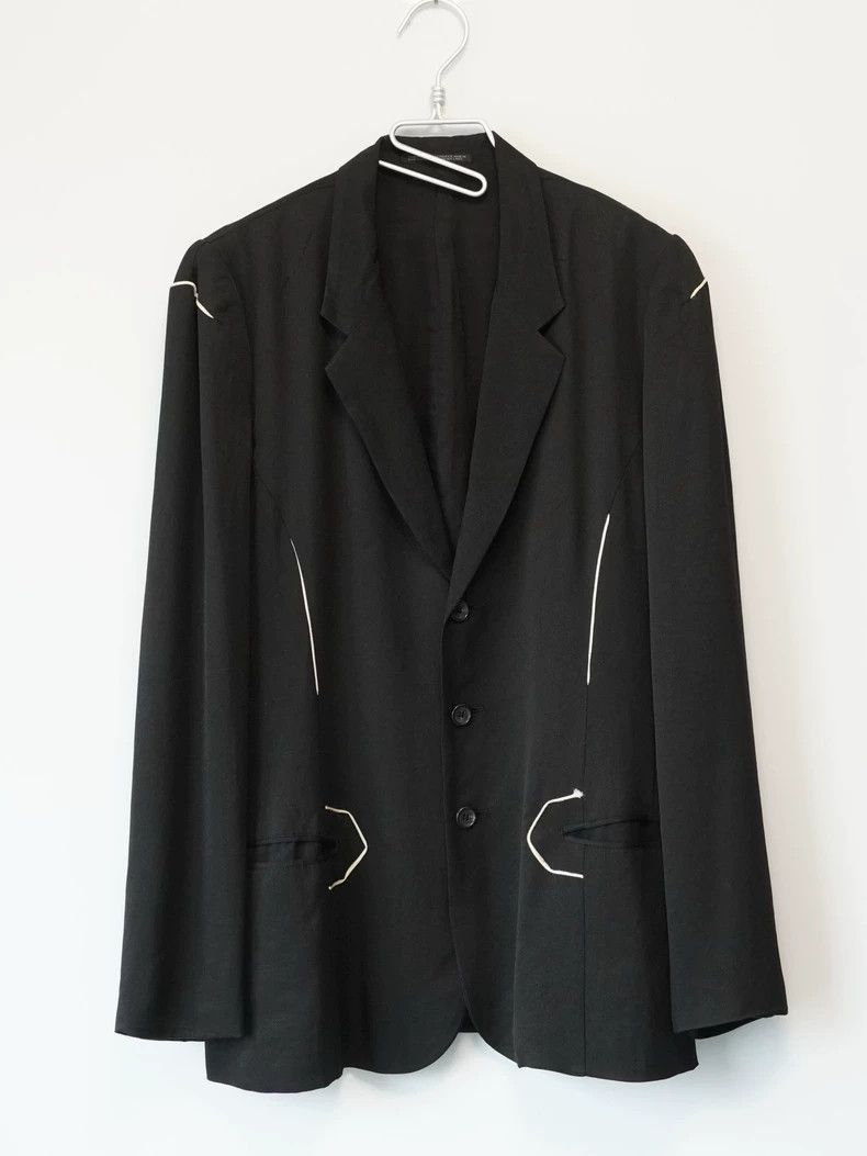 Yohji Yamamoto Yohji Yamamoto Yohji Yamamoto Black Jacket with White Trim Size US M / EU 48-50 / 2 - 1 Thumbnail