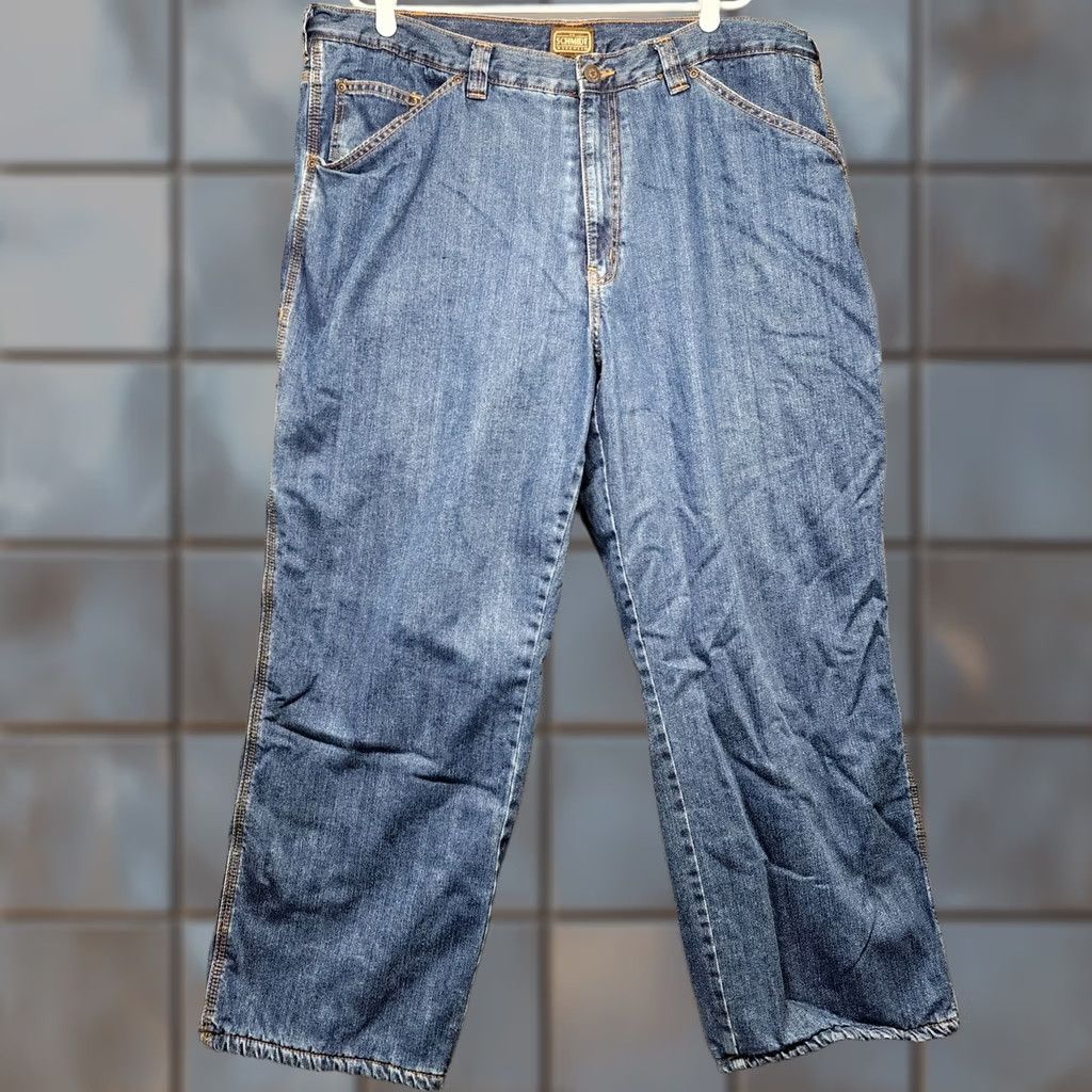 Vintage Mens C.E. Schmidt Workwear Jeans Blue Fleece Lined 42x30 Tagged 44x30 Workwear Mens Size US 40 / EU 56 - 1 Thumbnail