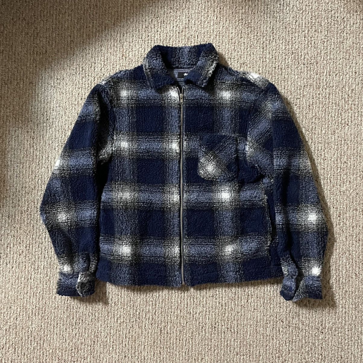 Stussy Shadow Plaid Zip Sherpa | Grailed