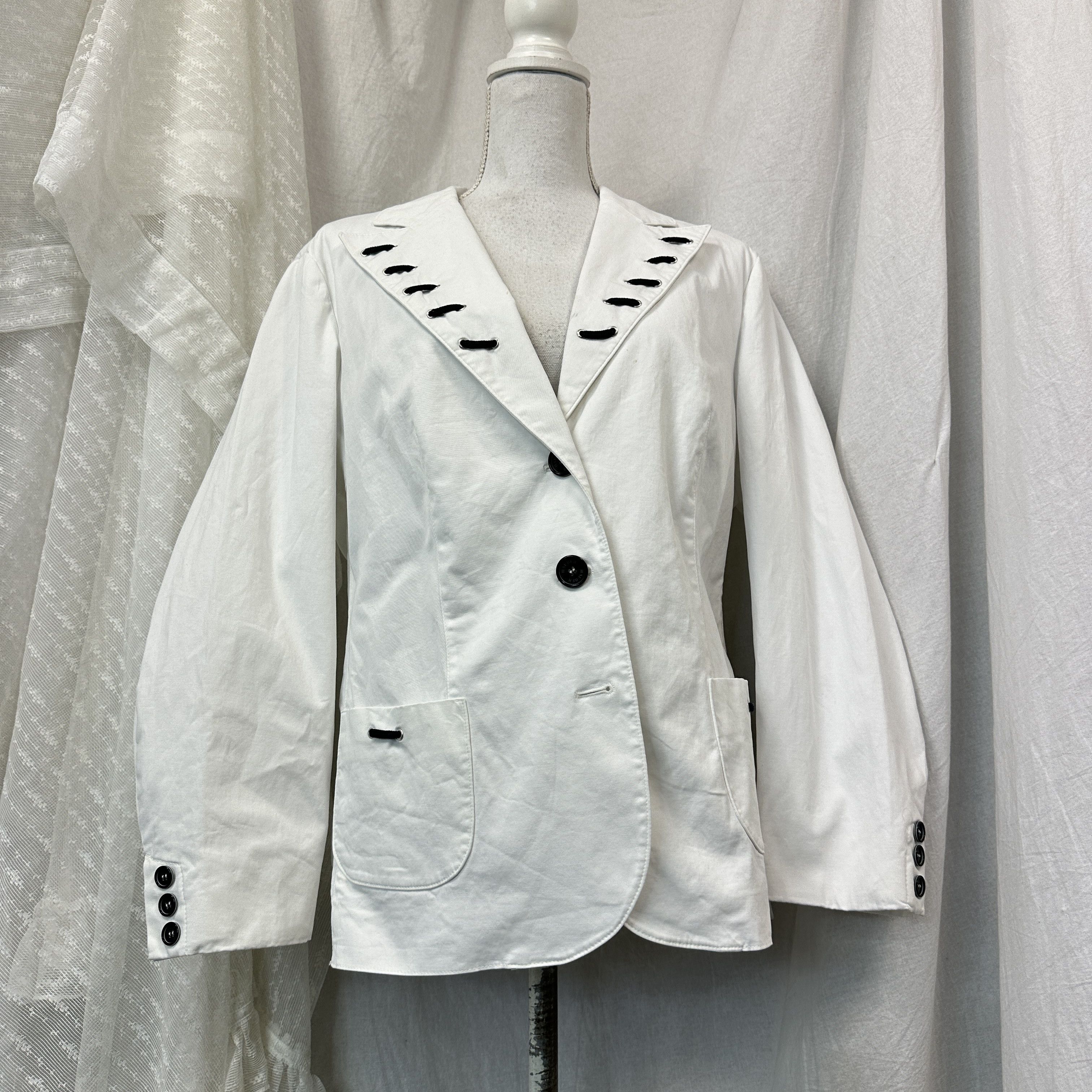 Vintage Vintage Avant-Garde White Contrast Stitch Blazer Y2K Size XL / US 12-14 / IT 48-50 - 1 Thumbnail