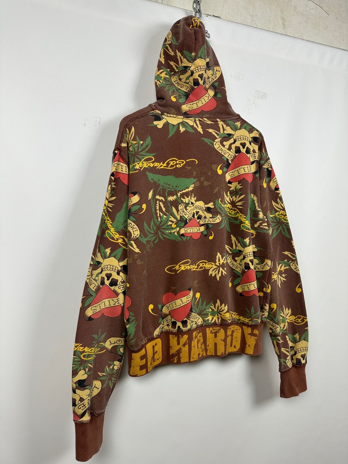 Ed Hardy Vintage Ed Hardy Skull Heart Tattoo AOP Brown Zip Up Hoodie Size US XL / EU 56 / 4 - 12 Thumbnail