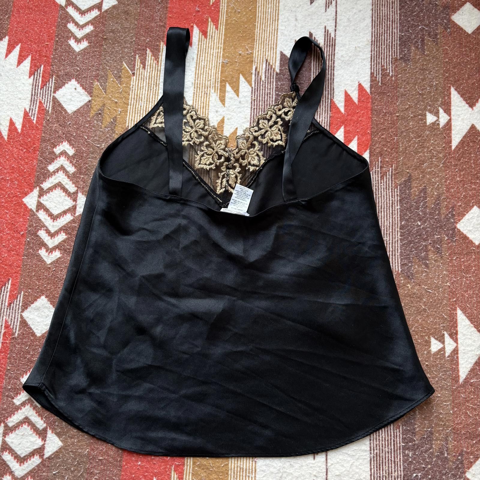 Vintage Vintage Y2K Black Gold Embroidered Silk Cami Camisole Top Size M / US 6-8 / IT 42-44 - 5 Thumbnail