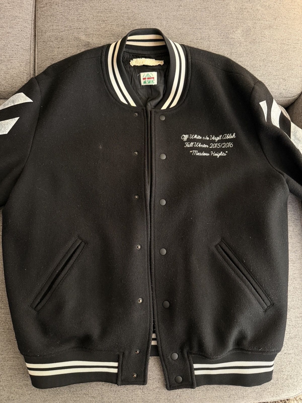 Off-White Off-White Striped Varsity Jacket Size US L / EU 52-54 / 3 - 3 Thumbnail