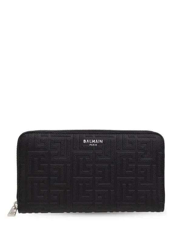 Balmain o1s1wg111225 Size:OS/Logo-Print Leather Wallet in Black Size ONE SIZE - 1 Thumbnail